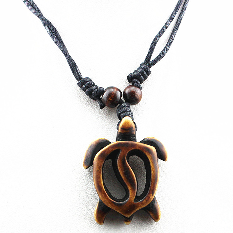 Tortoise Pattern Men's Gender Ethnic Style Tortoise Resin Wax Rope Men's Pendant Necklace