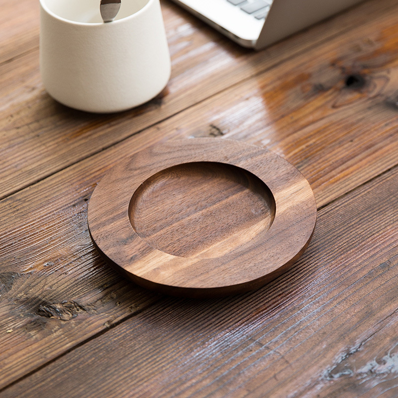 Taza creativa taza cojín taza platos taza de cerámica taza cojín de madera sólida taza de nuez negra
