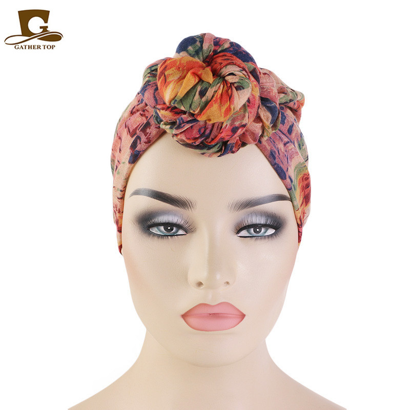 Bali Yarn Tie Dye Balls Turban Hat Knotted Hat Wrap Head Scarf Hat