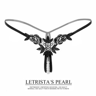 Big Brand Embroidered Three-Dimensional Sex Underwear Pearl Women's Water Dissolved Flower Thongs Low Waist Sexy Perspective T-pants 2145