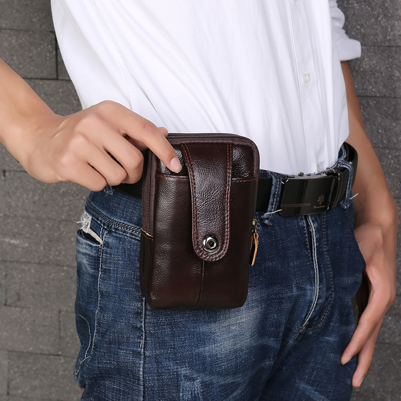 Three-Layer Vertical Bag Small Magnetic Buckle Waist Pack Leather Vertical Mobile Phone Bag Portable Men's Waist Pack Mobile Phone Storage Bag Small Hanging Bag undefined