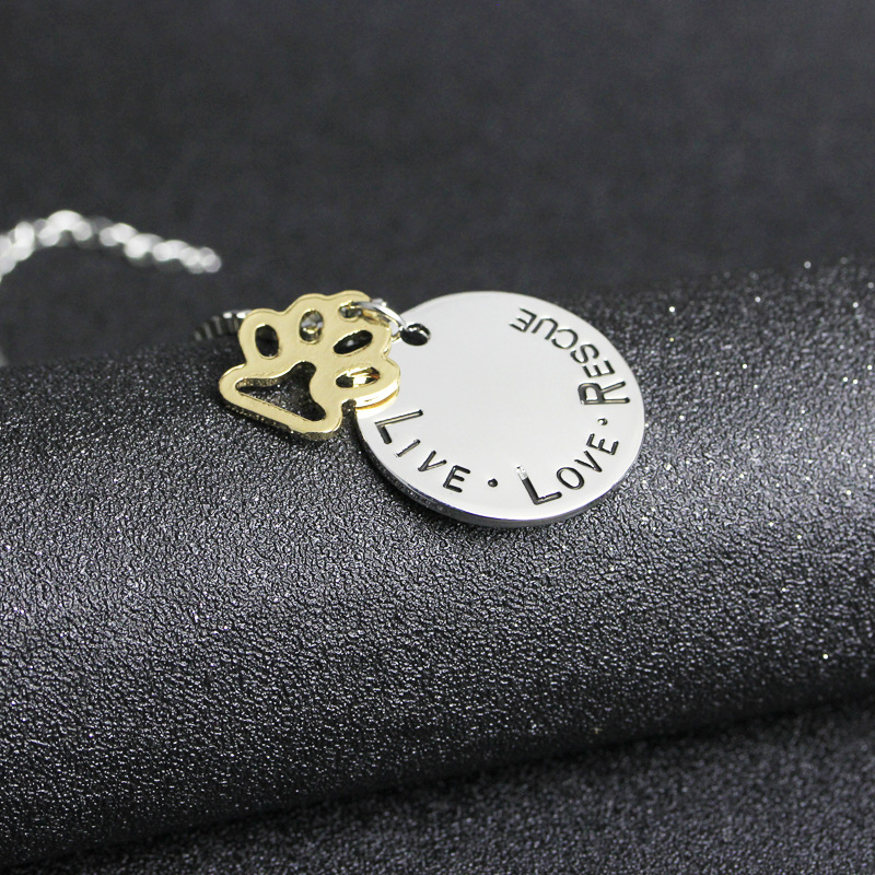 lettering round hollow cat claw pendant necklace letters Love Rescue dog claw necklace wholesale nih