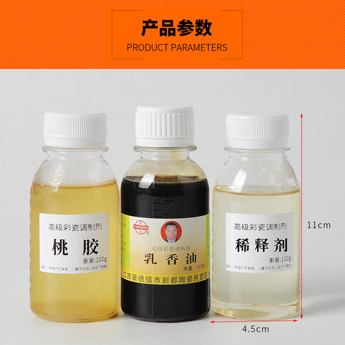 Ceramic pigment preparation, overglaze pastels, frankincense oil diluent, blue and white thickener to increase adhesion, peach gum