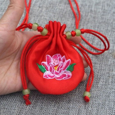 端午手工刺绣双层双面荷花香包胎毛发袋随身空袋子艾草驱蚊挂件包