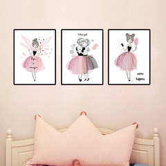 Pink Dancing Girl Flowers Paris Eiffel Tower Modern Home Decor Canvas Print Framed Core