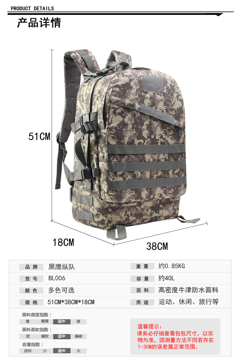 路普绝地求生吃鸡3D包 户外运动包迷彩双肩背包 军迷战术户外背包详情2