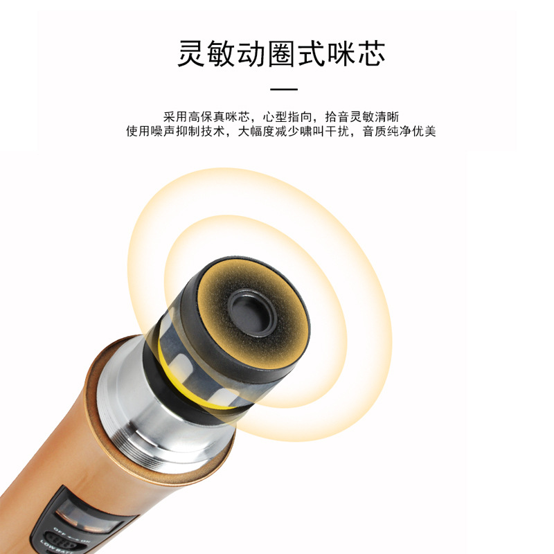UHF無線麥克風(fēng)舞臺(tái)功放 音響家用KTV動(dòng)圈話筒一拖二直播聲卡專用