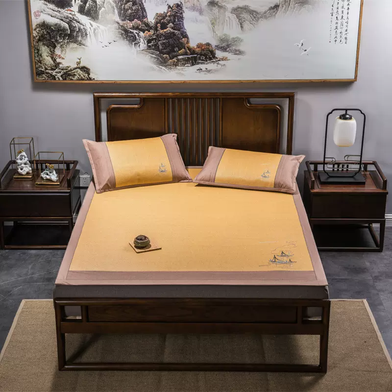 加厚藤席三件套1.5米 绣花印尼藤凉席1.8米可折叠供面料 定制加工