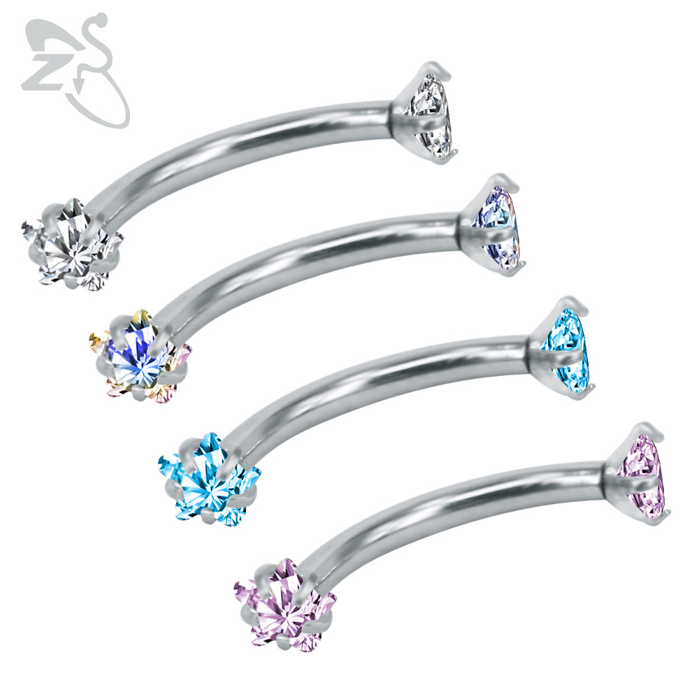 歐美醫用钛鋼耳環耳釘穿刺飾品萬能環不鏽鋼帶星形锆石眉環眉釘