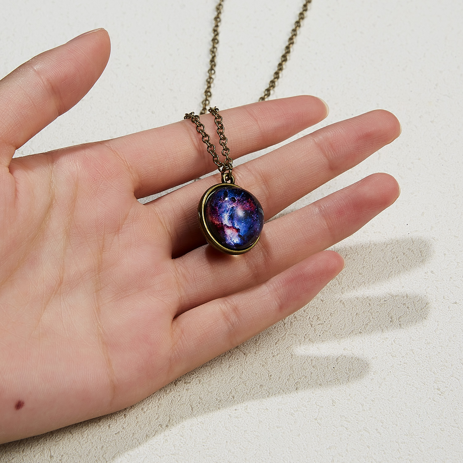 European and American Fashion New Style Galaxy Nebula Universe Luminous Double-Sided Vintage Pendant Necklace Creative Cosmic Starry Sky Necklace