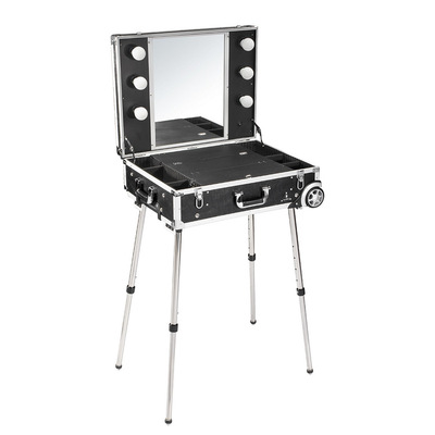 LED灯带镜EVA内里分隔内置不锈钢支架定向轮拉杆铝合金彩妆化妆箱|ms