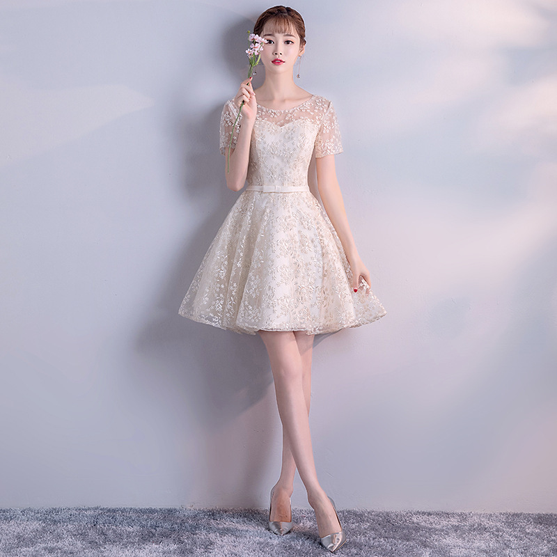 Champagne banquet evening dress 2023 new spring elegant lady Annual Meeting dress short women's dress