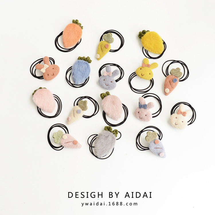 新品韩版少女可爱羊毛毡小兔发圈网红超仙高弹力皮筋两用头绳饰品|ms