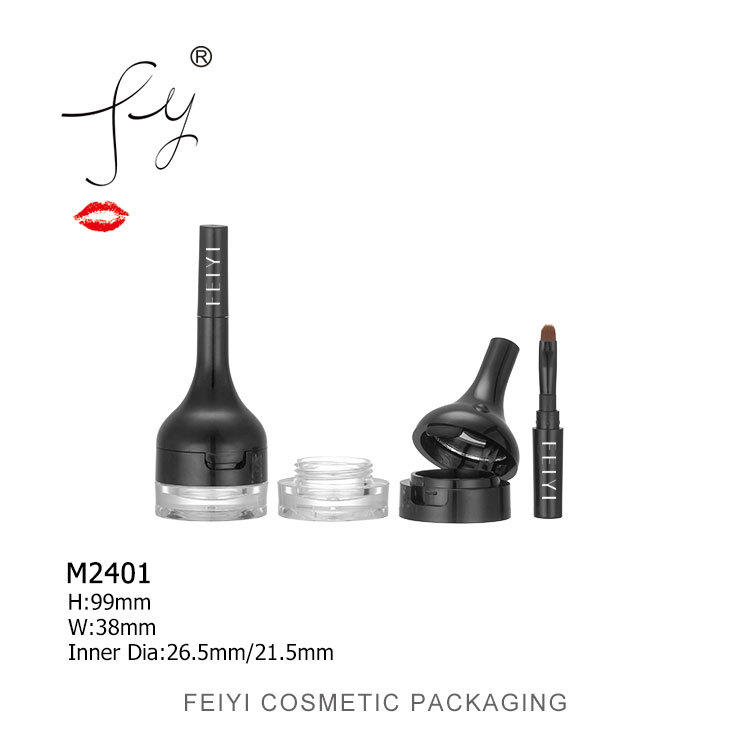 时尚典雅塑料黑色圆款双层眼影盒 带刷笔 眼影包材 M2401