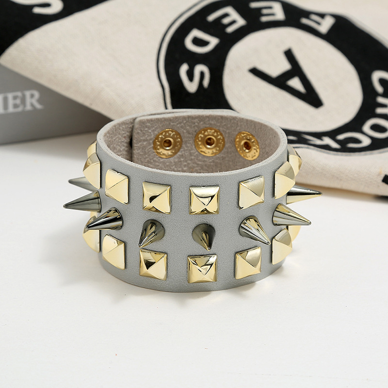 Menu0027s Faux Leather Bracelet Punk Spike Stud Bracelet Jewellery