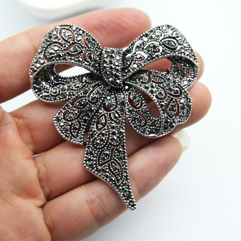 Spilla da donna con grande fiocco in strass neri di alta qualità, stile retrò europeo e americano, per il commercio estero_voghion.com