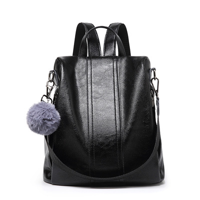 包包女2019新款韩版女士双肩包时尚潮流pu复古软皮背包双拉链女包