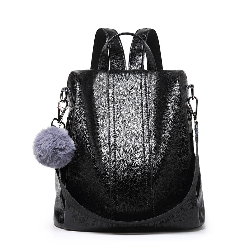 包包女2019新款韩版女士双肩包时尚潮流pu复古软皮背包双拉链女包