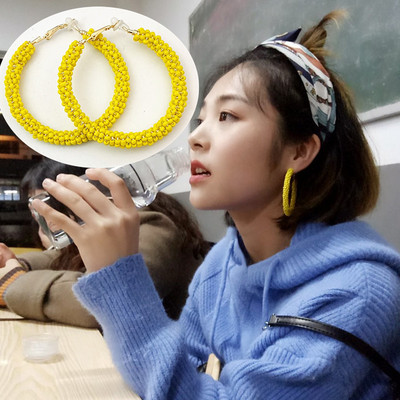 欧美时尚圈圈耳环 潮流百搭米珠耳圈 波西米亚气质圆圈民族风耳环|ru