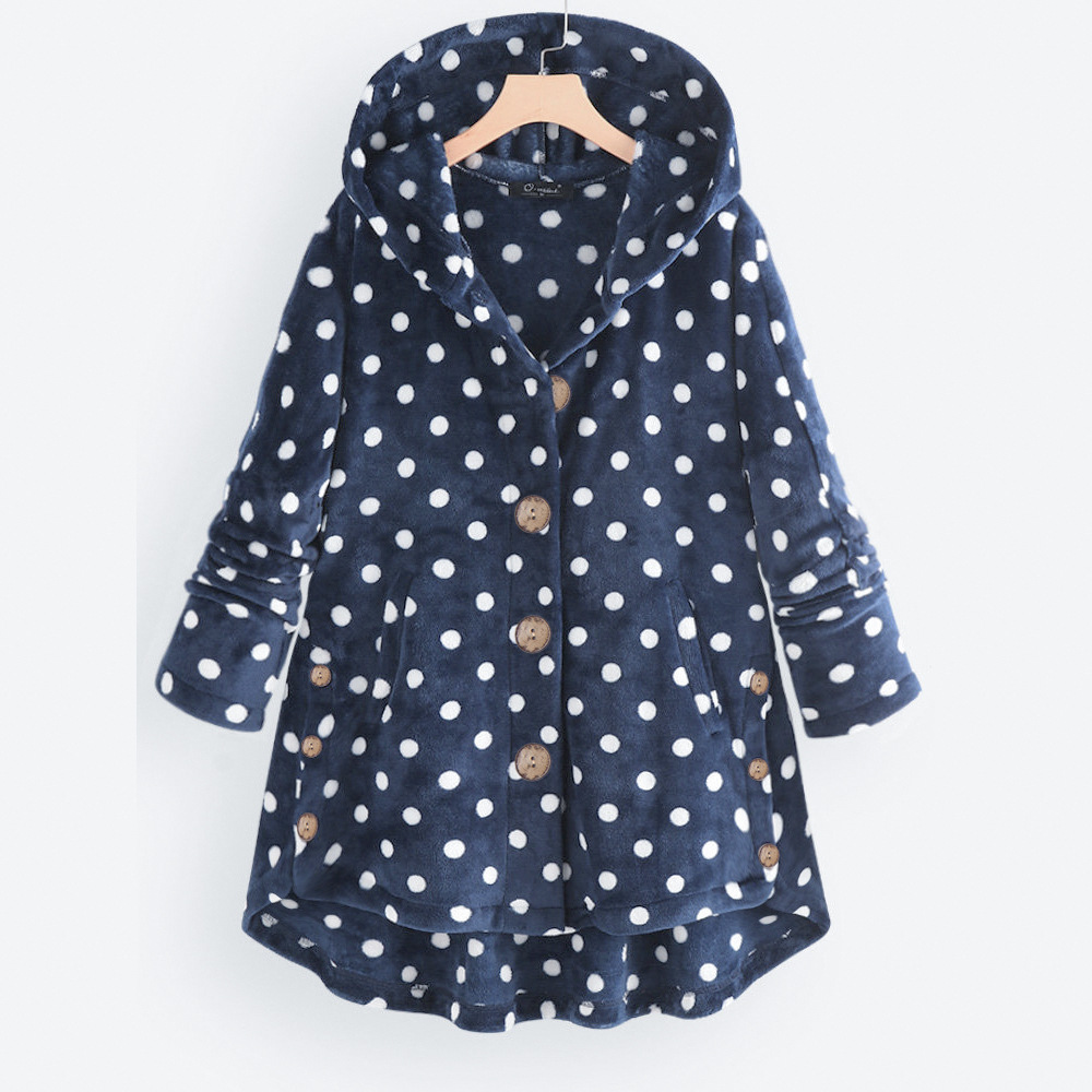 loose solid color polka dot hooded cardigan jacket  NSLK18852