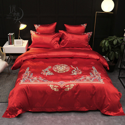 中式婚庆床盖百年佳偶结婚六件套刺绣大红新婚家纺多件套床上用品|ms