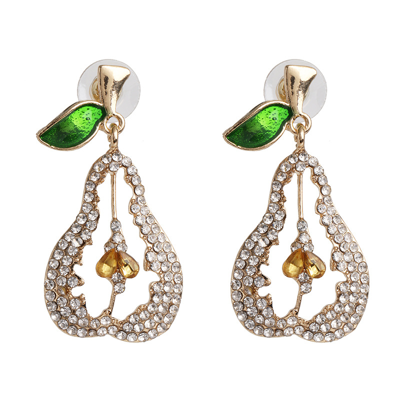 New Fashion Personality Earrings Temperament Full Diamond Fruit Pear Earrings display picture 7