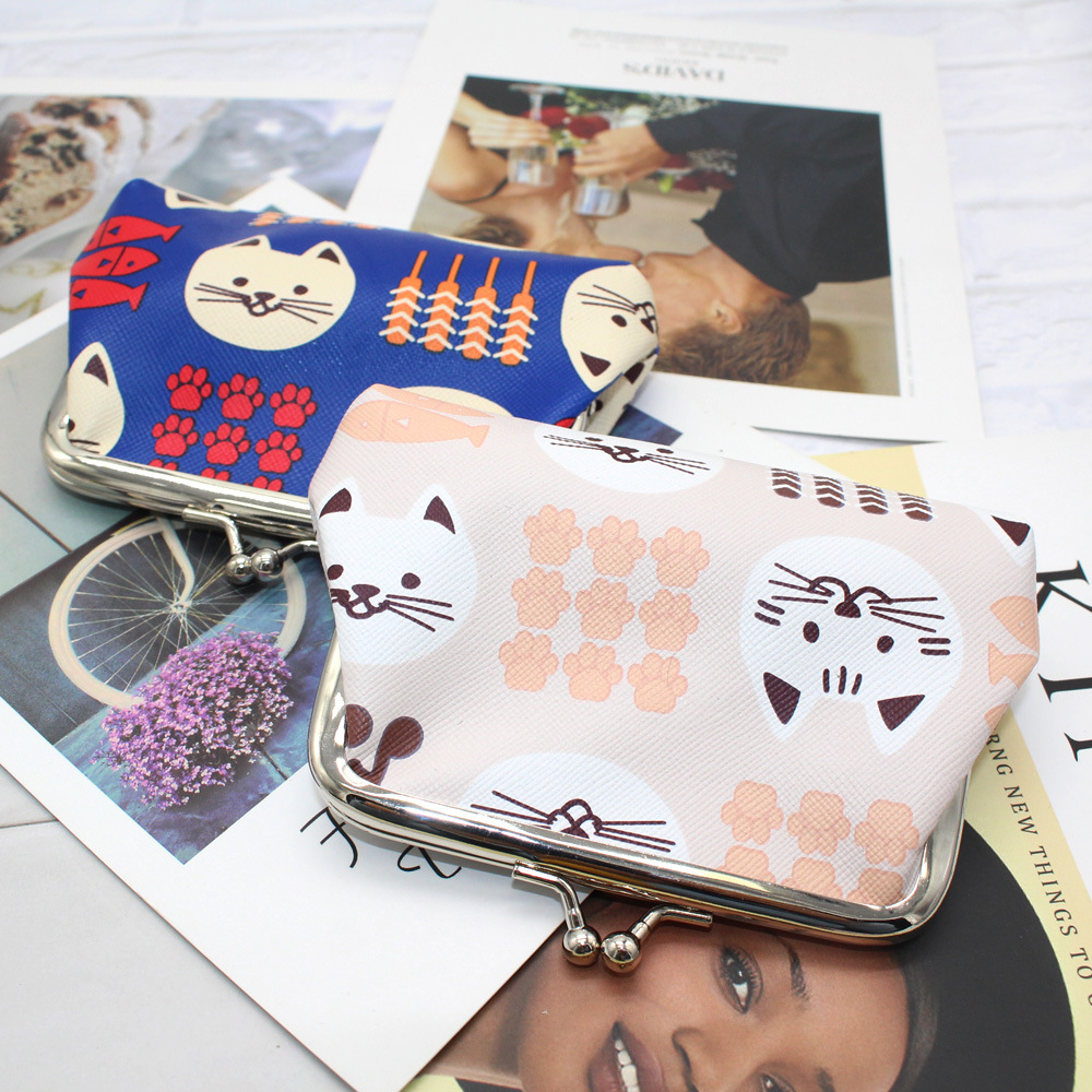 26g Weight Women's Cat Pu Leather Lock Clasp Coin Purses