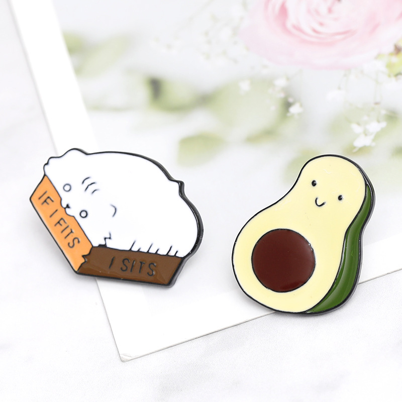 Fashion Cartoon Cute Box Cat Avocado Alloy Brooch display picture 7