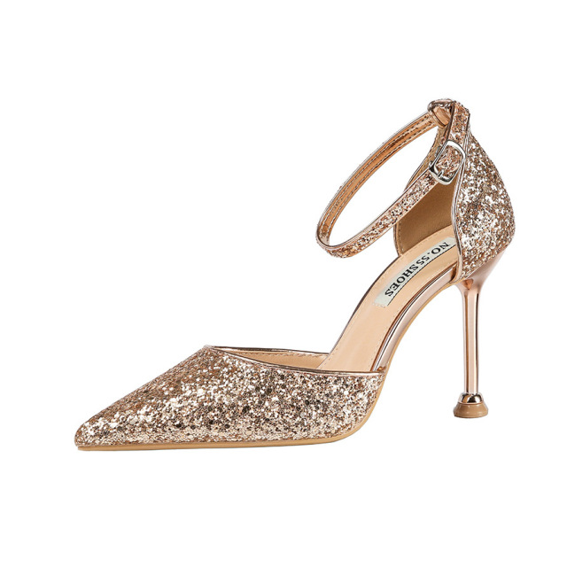 pointed sexy sequined shoes one word band thin nightclub sandals