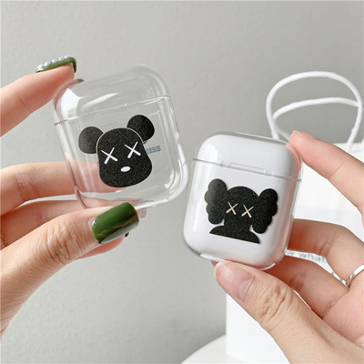 潮牌卡通小熊适用AirPods1/2代通用苹果无线蓝牙耳机保护套硬透明|ms