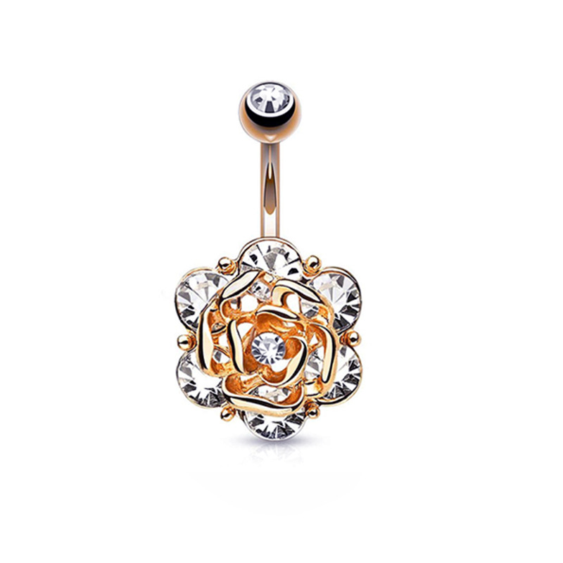 Fashion Flower Stainless Steel Diamond Zircon Belly Ring 3 Pieces display picture 2