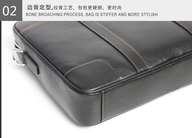Túi xách công sở nam da bò thật dạng ngang đựng laptop 14 inch 39×28×8 cm — Màu đen dây nâu, Màu đen đường đen chi tiết 25