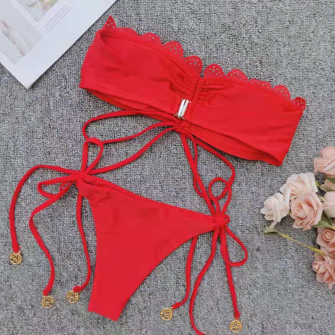 hot sale bikini ladies solid color split swimsuit lace swimwear NSZO3280