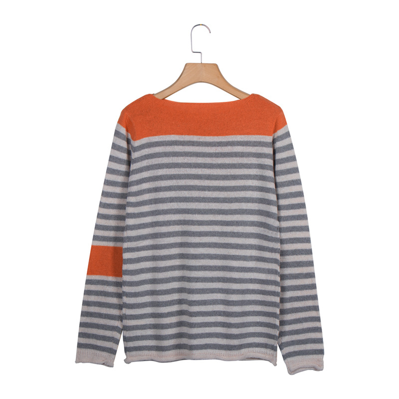 solid color striped casual round neck sweater  NSLK18841