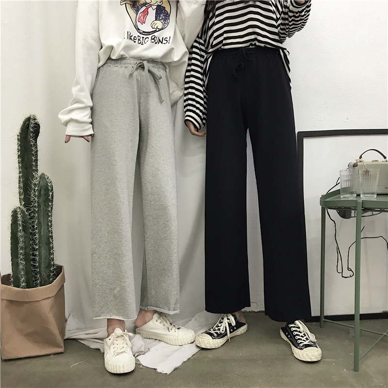 2022 early spring new Korean casual pants loose slim elastic waist students all-match straight wide leg pants women's fashion