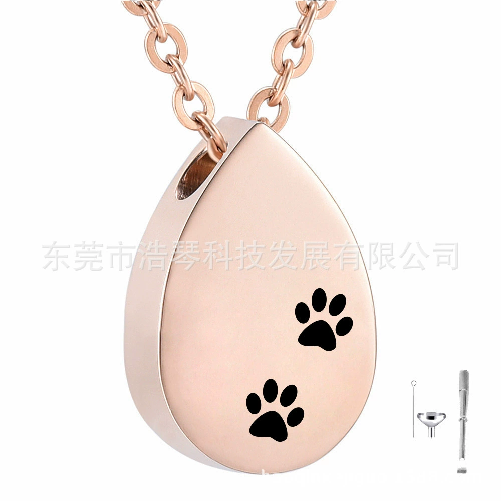 Трансграничная Горячая продажа ожерелье из пепла для домашних животных розовое золото Капля воды печать лапы пепел кулон похоронные украшения флакон духов
