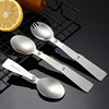 Street handheld tableware stainless steel, set for traveling, folding fork, spoon engraved, wholesale