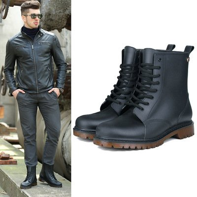 愛雨漫男士雨鞋時尚馬丁靴百搭水鞋歐美磨砂防滑加厚男雨靴