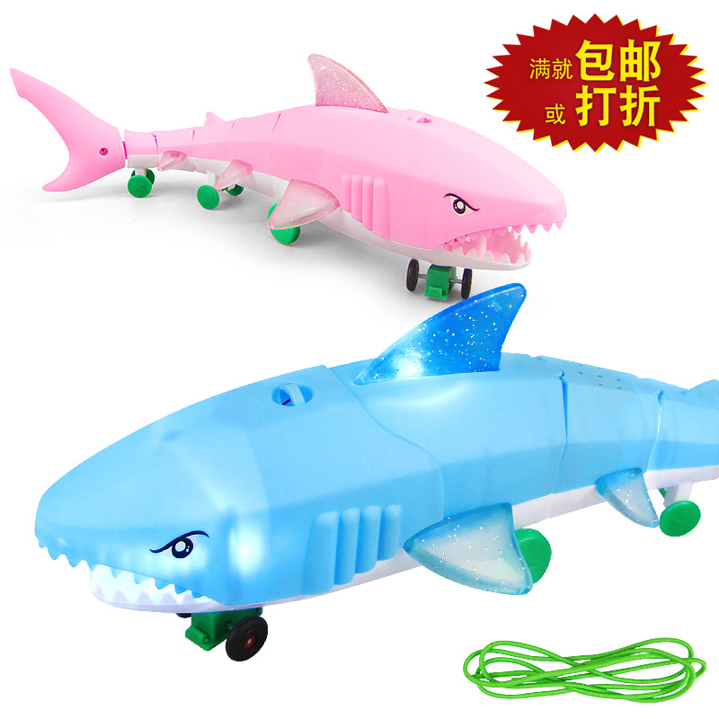 Tiktok mismo estilo Internet celebridad correa de tiburón eléctrico luz música automático caminar puesto Venta caliente niños juguetes al por mayor