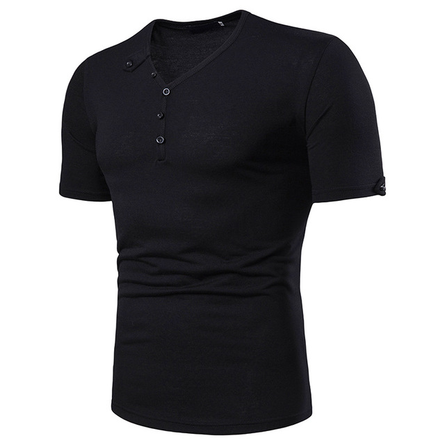 men’s short sleeve T-shirt with solid colour and large neckline  