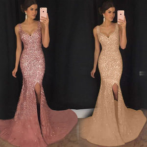 Deep V suspender dress slim Sequin dress