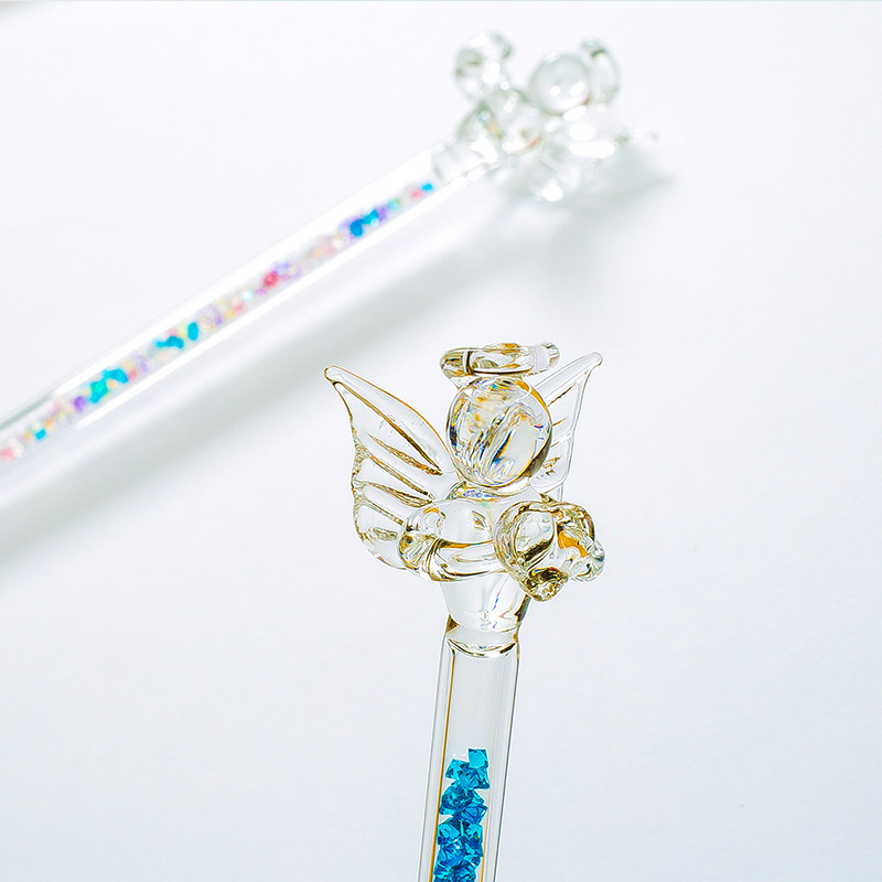 Entrega de una sola pieza de vidrio Ángel varilla de agitación café leche en polvo leche té bebida taza de jugo varilla de agitación ventas directas de fábrica