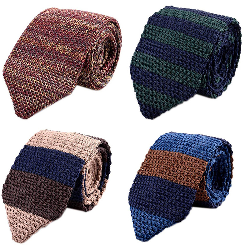 Knitted Tie Men's Jacquard British 7cm Arrow Shaped Wool Tie Stripe_voghion.com