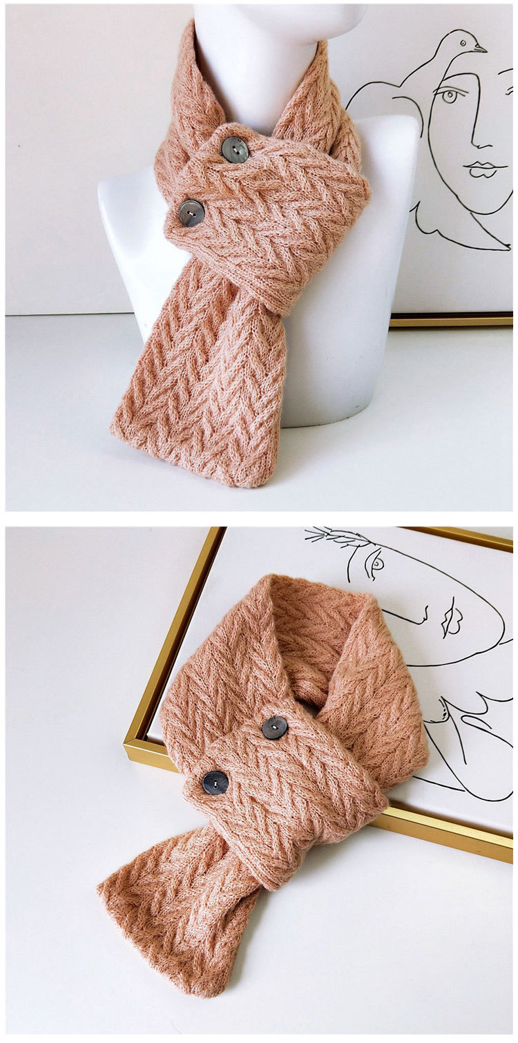 Button Solid Color Scarf Long Knitted Woolen Scarf Student Warm Bib Fashion display picture 7