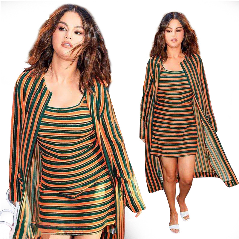 2021 Amazon Europe and the United States cross-border eday summer new women's fashion sexy slim horizontal stripes two-piece set