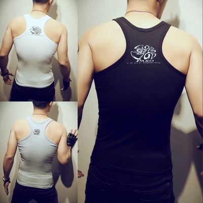 新款螺纹印花背心涤纶男士健身无袖T恤蝎子沙滩无袖汗衫厂家定做