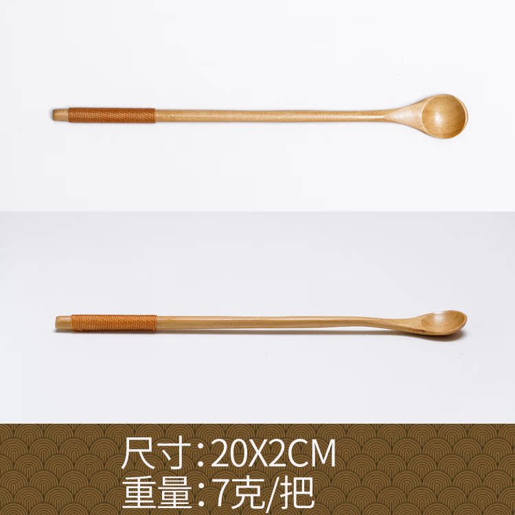 Fábrica al por mayor cuchara de madera maciza cuchara creativa cuchara de café cuchara de mezcla miel cuchara japonesa mango largo bobinado cuchara de madera