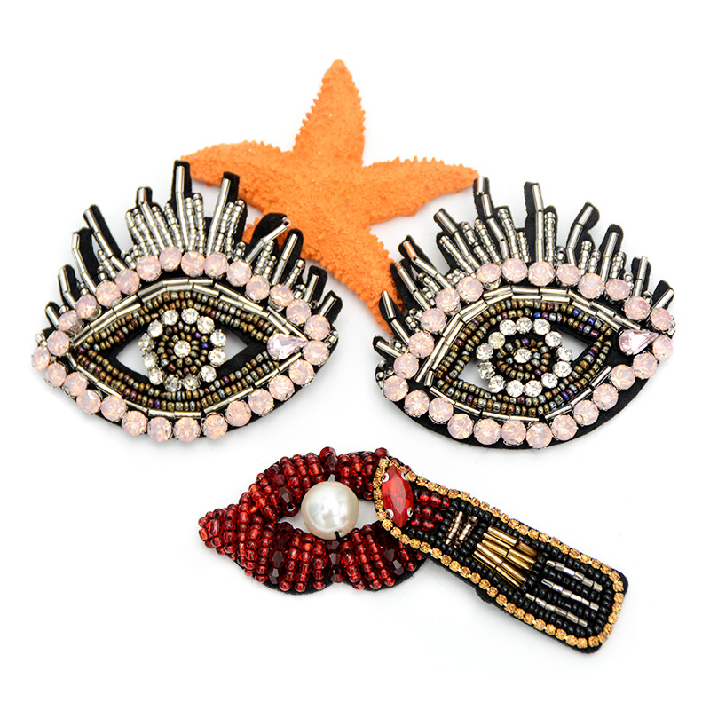 手工钉珠眼睛捷毛嘴唇口红布贴服装辅料DIY衣服包包装饰