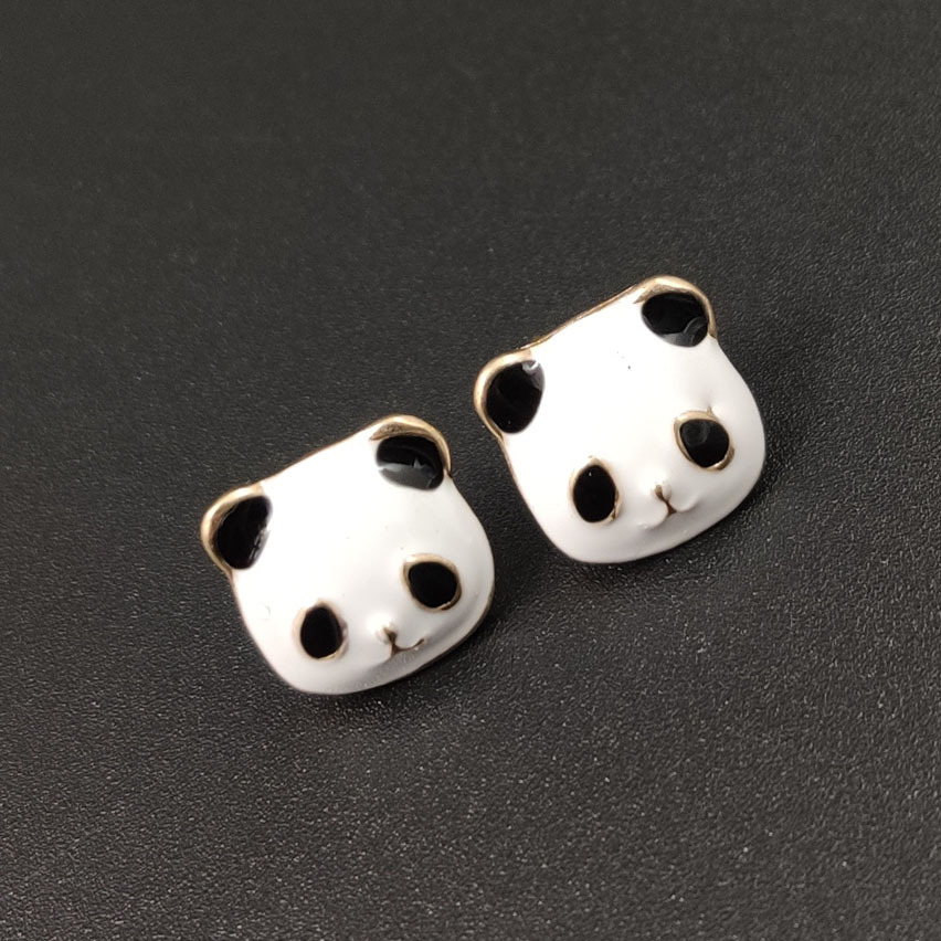 欧美S925银针韩版个性可爱萌萌哒熊猫小耳钉滴油卡通黑白耳环耳饰