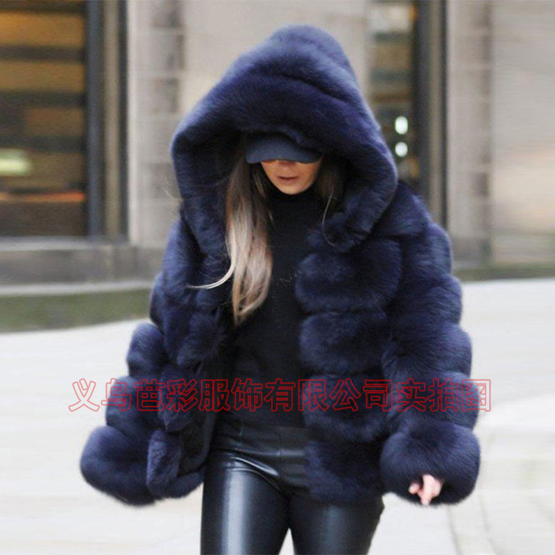New Fur Splicing Fur One-piece Fur Like Women's Hoodie Medium Long